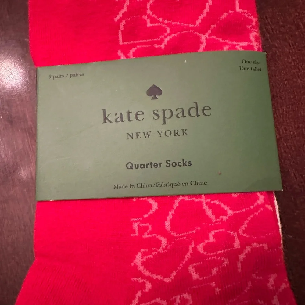 Kate Spade Socks 3 Pack Red and White Hearts NWT